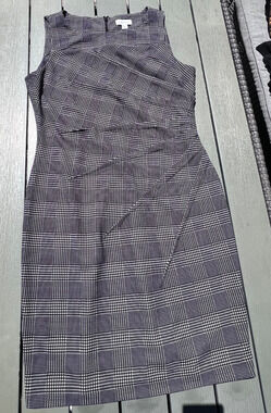 Calvin Klein Plaid Sheath Dress Size 12 Black White Career Office Business Midi